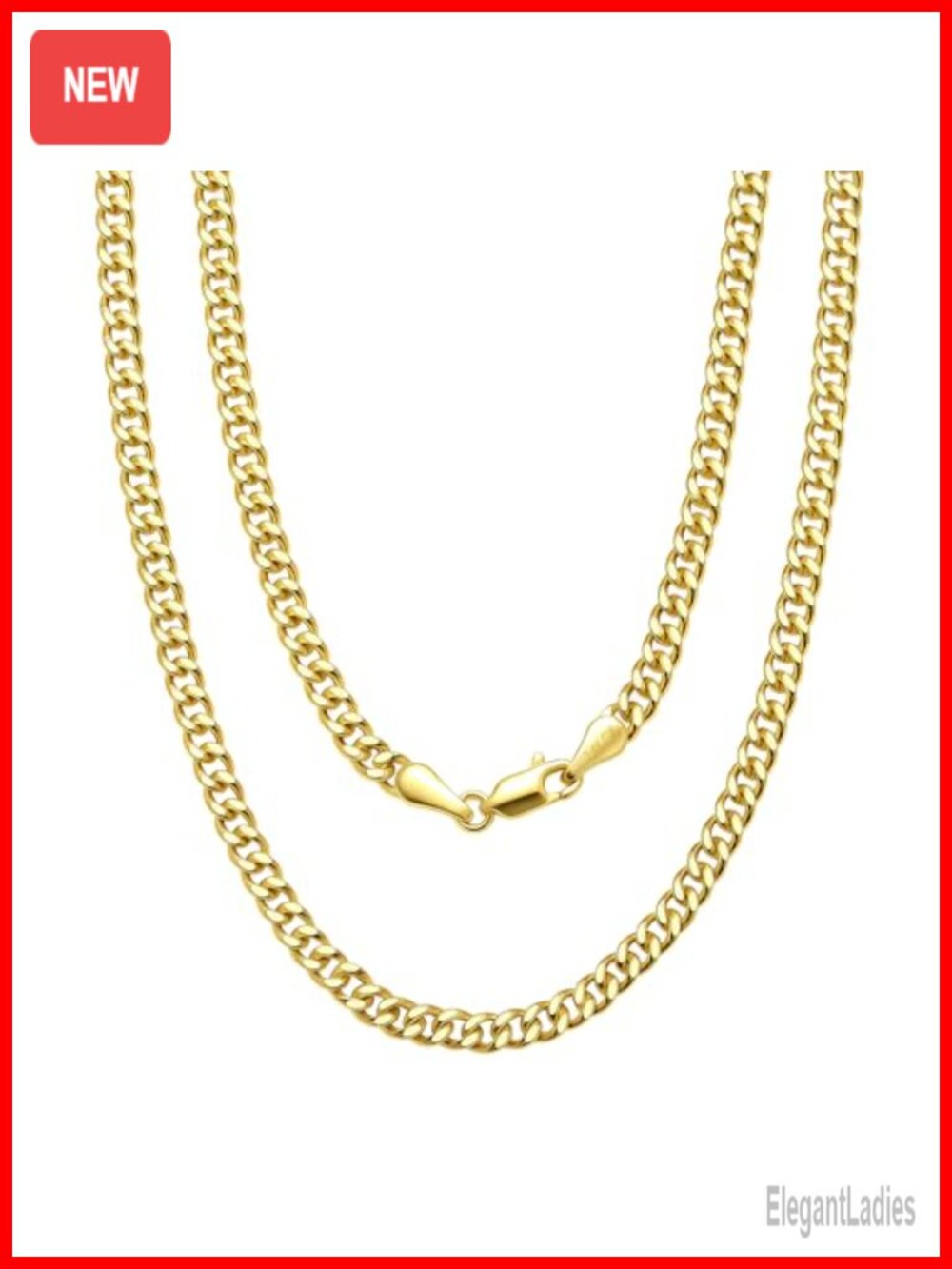 4mm Cuban Link Necklace 14K Gold Chain Hypoallergenic Durable